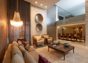 imagem sala de estar, ao fundo mezanino, apartamento Ah, Arquitetura residencial, Sena Arquitetos, Decoaracao