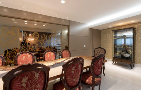 imagem sala de jantar com detalhe para cristaleira, apartamento Ah, Arquitetura residencial, Sena Arquitetos, Decoaracao
